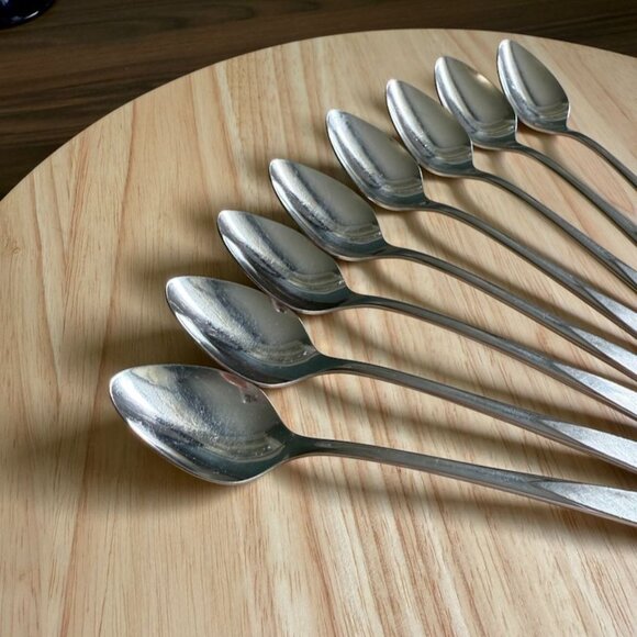 8 Fantasy Iced Tea Spoons Oneida 1881 Rogers Stainless 7 5/8" Atomic MCM - Picture 5 of 8